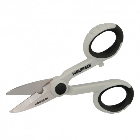 Tijeras Electricista 140 mm. Mango TPR No Aislado. Hojas Acero Inoxidable, Ergonomicas, Tijeras Cortar Cable, Pelacables